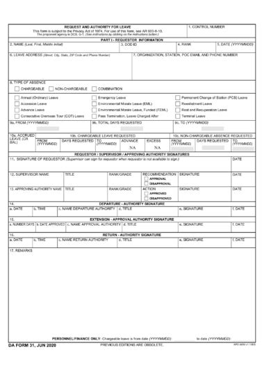 Da Form 31 Request And Authority For Leave Pdf