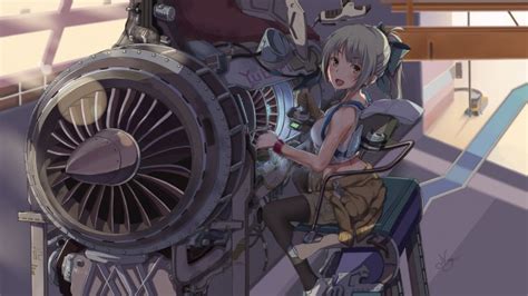 Wallpaper Anime Girl Mechanic Engine Repair Smiling