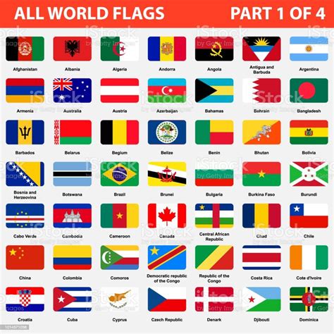 Alla Världens Flaggor I Alfabetisk Ordning Del 1 Av 4 Vektorgrafik Och