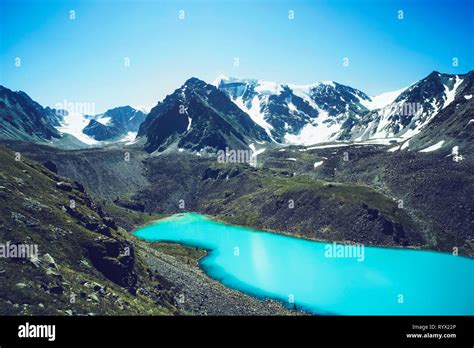 Mountain Lake Beautiful Scenery Blue Lake In The Highlands Of Altai
