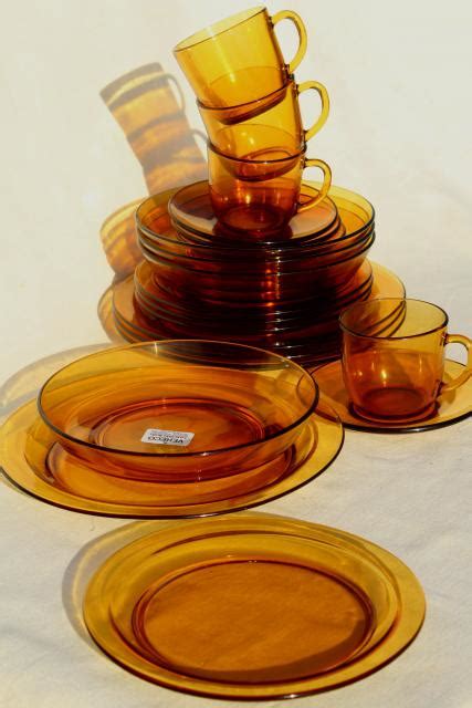 Vintage French Kitchen Glassware Amber Glass Dishes Set Unused Vereco Duralex