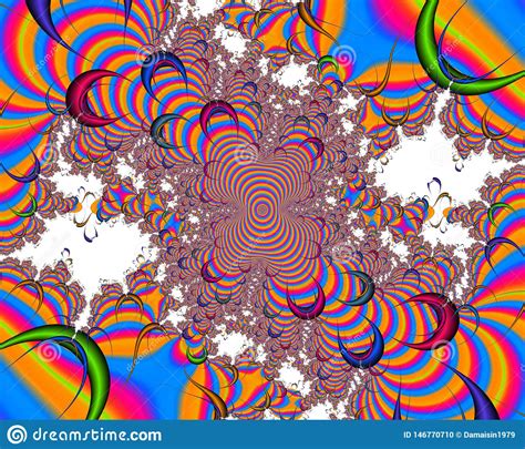 Orange Pink Blue Green Hypnotic Fractal Abstract Flowery Spiral Shapes