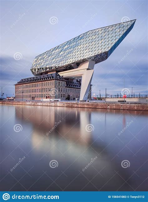 Famous Zaha Hadid Designed Port House Of Antwerp At Dusk