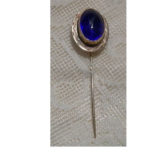 Antique Victorian 14k Gold Simulated Sapphire Stick Pin By