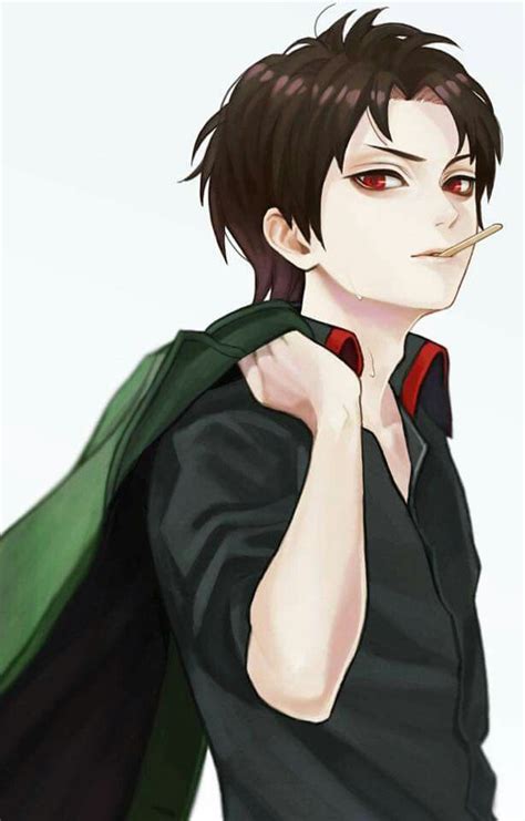 At school, she finds herself laying her eyes upon a certain boy with light brown hair and eyes of the same color. Black hair, red eyes, bad boy, anime | Anime black hair ...