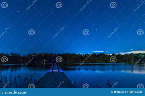 Lake Dock At Night Stock Photo Image Of Scenery Water 100426094
