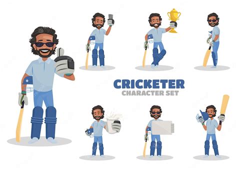 Premium Vector Illustration Of Cricketer Character Set