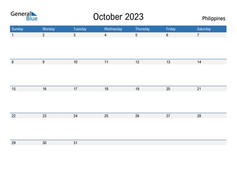 October 2023 Calendar With Philippines Holidays