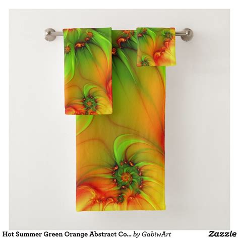 4 piece bale hand towel gift set 100% plush cotton travel kitchen bathroom towel. Hot Summer Green Orange Abstract Colorful Fractal Bath ...