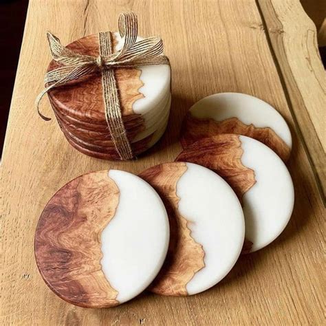 Custom Resin Coasters Set Of 6 Wood Coasters With Resin Wood Etsy