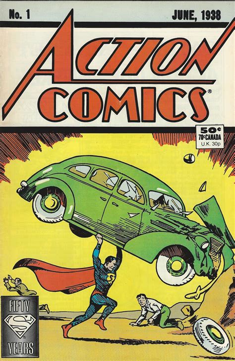 The Cover To Action Comics Featuring An Old Green Car And A Man With A