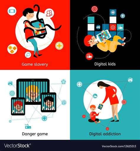 Children Internet Addiction 4 Flat Icons Vector Image