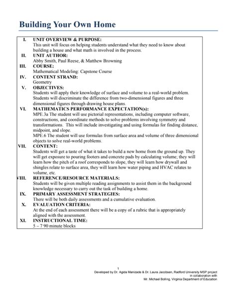 Building Your Own Home Unit Plan For 9th 12th Grade Lesson Planet