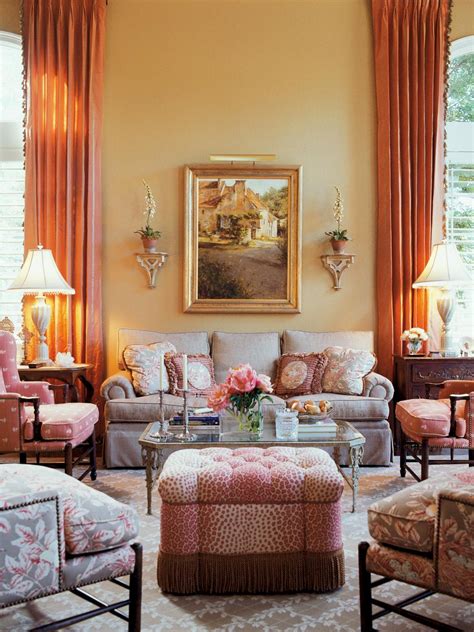Neutral Living Room With Pink Curtains Hgtv