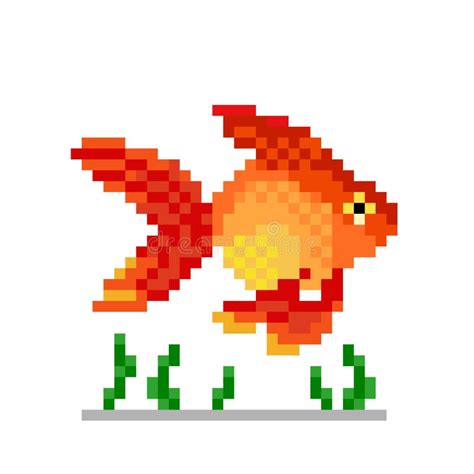 Goldfish Pixel Art Symbol Isolated On White Background Pet