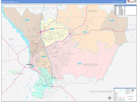 Muscogee County Ga Wall Map Color Cast Style By Marketmaps Mapsales