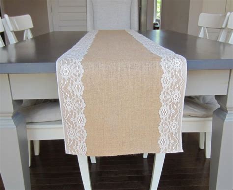 Burlap And White Lace Table Runner Rustic Wedding Table Runner