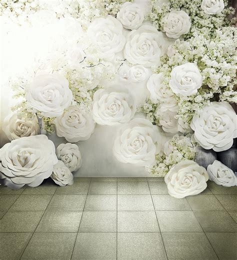 Digital Printed 3d White Roses Background For Photo Studio Romantic