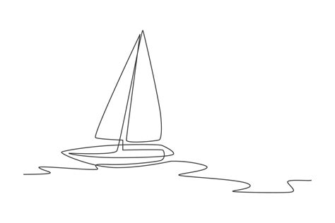 One Single Line Drawing Of Sail Boat Sailing On The Sea Vector