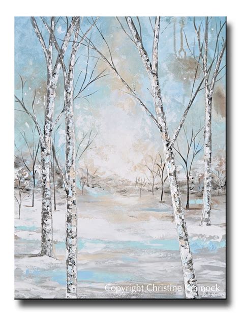 Original Art Abstract Painting Birch Trees Landscape