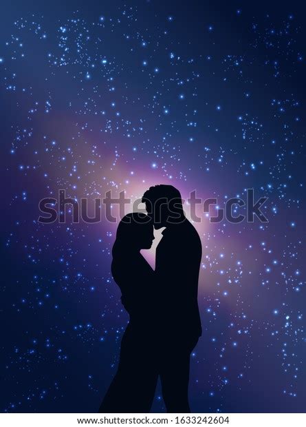 Woman Man Cuddling On Starry Sky Stock Vector Royalty Free 1633242604