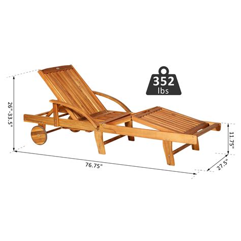 Outsunny Acacia Wood Folding Patio Sun Lounger With Wheels And Pull Out
