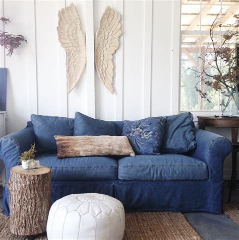 Esofastore navy blue living room reclining sofa set 3pcs sofa loveseat w console and recliner furniture couch. Denim Sofa Love - The Wicker House
