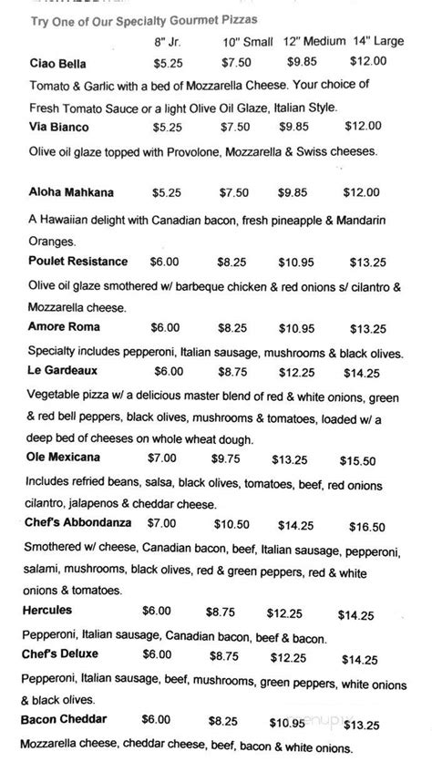 Menu Of Pizza Chef Gourmet Pizza In Florence Al 35630