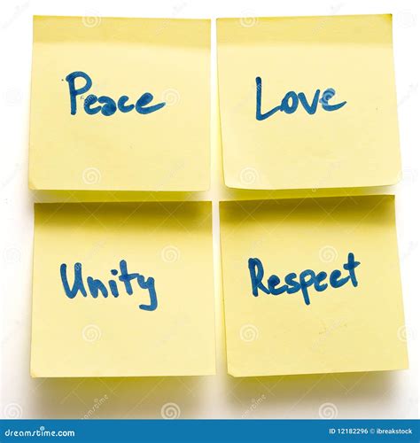 Peace Love Unity Respect Yellow Post Its On Board Royalty Free Stock