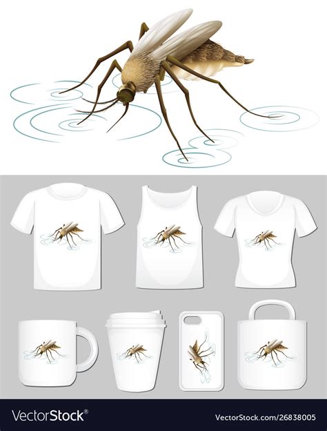 Graphic Mosquito On Different Product Templates Vector Image