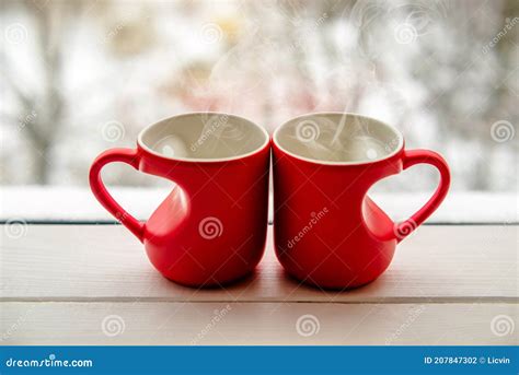 Heart Shaped Mugs With Tea Stock Photo Image Of Snow 207847302