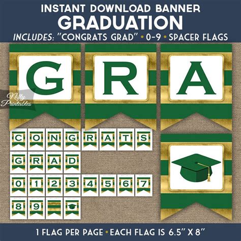 Graduation Banner Printable Congrats Grad Banner Green Etsy