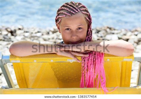 Facial Portrait Preteen Caucasian Girl Pink Foto De Stock 1383577454