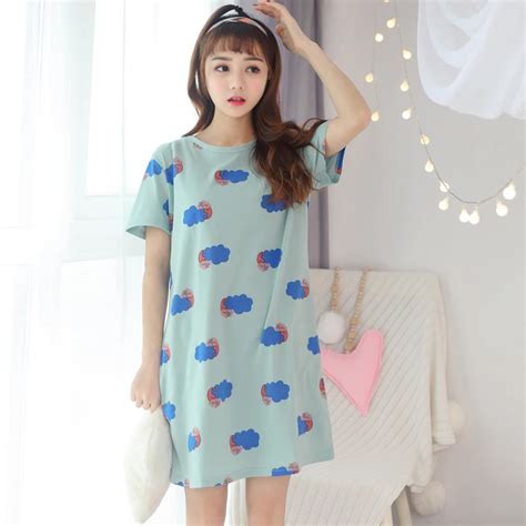 New Summer Cotton Women Nightgowns Short Sleeve Round Neck Knee Length Casual Sexy Loose Female