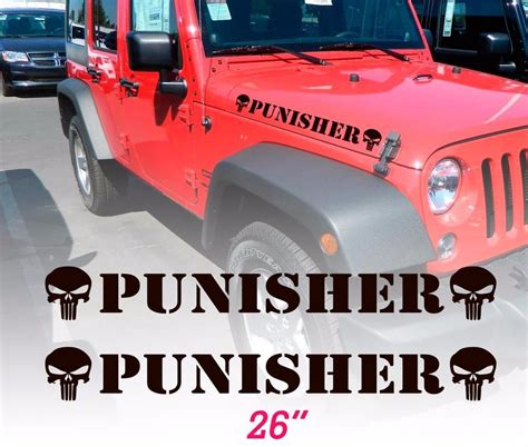 Set Of 2 Punisher Skull Hood Vinyl Decals Stickers For Wrangler Rubicon