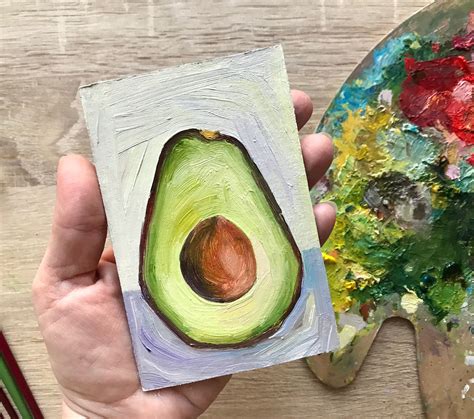 Avocado Painting Original Artwork For Kitchen 3x5 Inch Oil Etsy In
