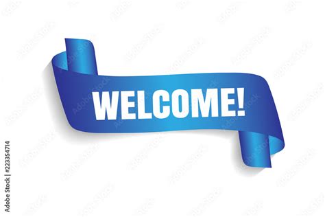Welcome Sign Vector Illustration White Inscription Welcome Blue