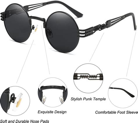 Dollger Black Round Sunglasses Retro Vintage Steampunk Sunglasses For Men Clothing