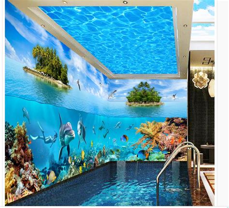 3d Ceiling Murals Wallpaper Sea World Theme Island 3d