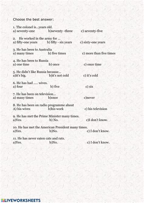 Present Perfect Reading Comprehension