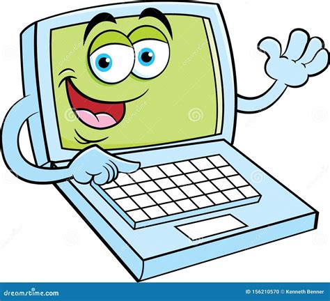 Cartoon Happy Laptop Computer Waving Vector Illustration