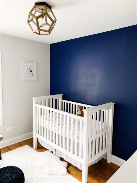 Modern Baby Boy Nursery Deep Navy Blue Brass And Wood Project Nursery