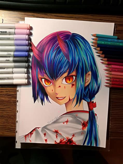 Anime Girloni Demon Color Drawing By Tak17hiro On Deviantart