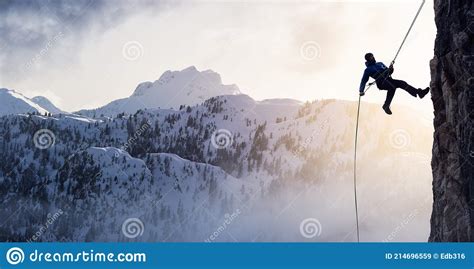 Adventurous Extreme Sport Composite Of Rock Climbing Man Stock Image