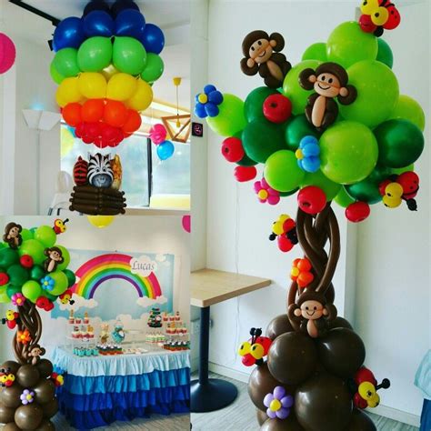 I decorated my last year's classroom in a monkey theme. Rainbow monkey theme | Birthday balloon decorations ...