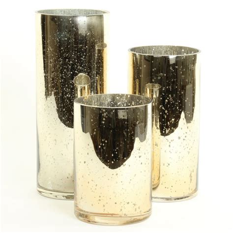 Koyal Wholesale Gold Mercury Glass Cylinder Vases Set Of 3 For Flowers Floating Candles