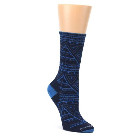 Navy Blue Wenona Triangles Wool Womens Casual Socks Boldsocks