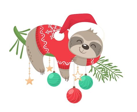 Premium Vector Happy And Cute Sloth Graphic For Christmas Holiday