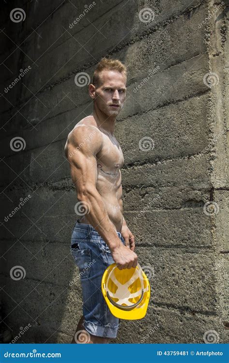 Handsome Muscular Young Construction Worker Shirtless Outdoor Royalty