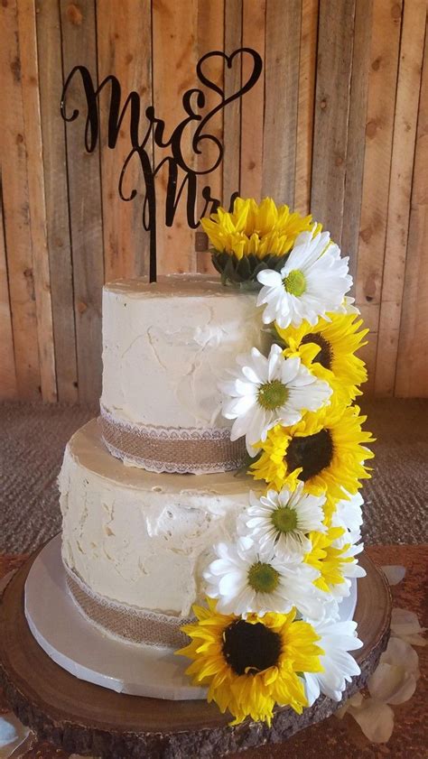 2 Tier Rustic Sunflowers Daisies Sunflower Wedding Cake Daisy